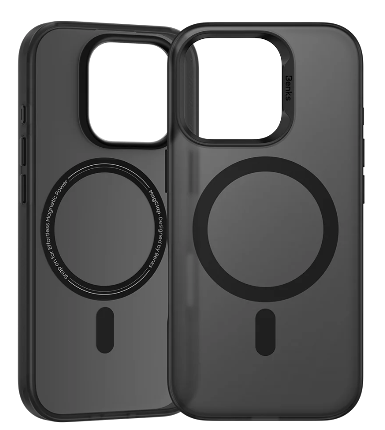 Black BENKS Lucid Armor Phone Case for iPhone 16 impact reduction grey transparent