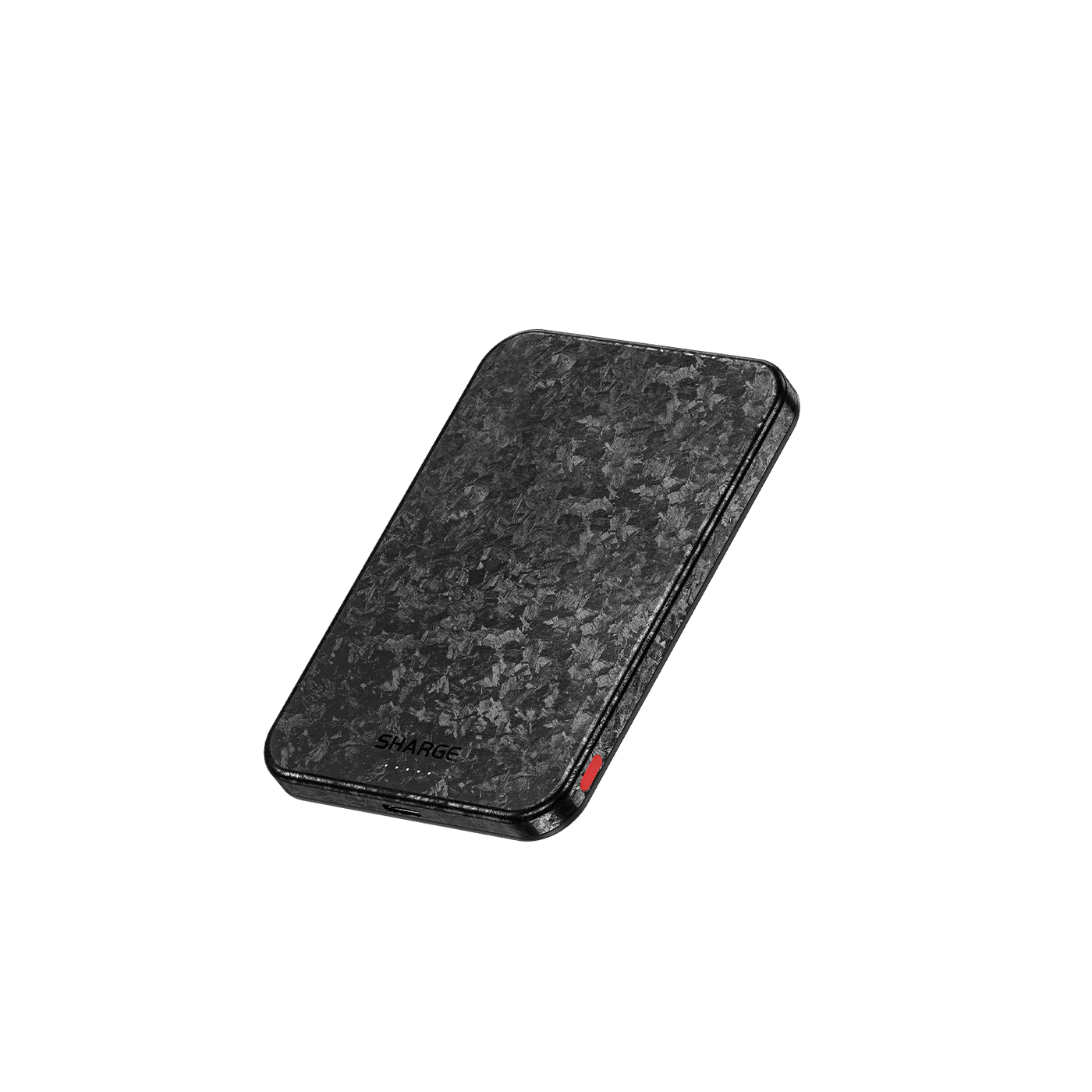 SHARGE CarbonMag Ultra Slim Powerbank 5000 mAh in carbon fiber design, MagSafe compatible and lightweight.