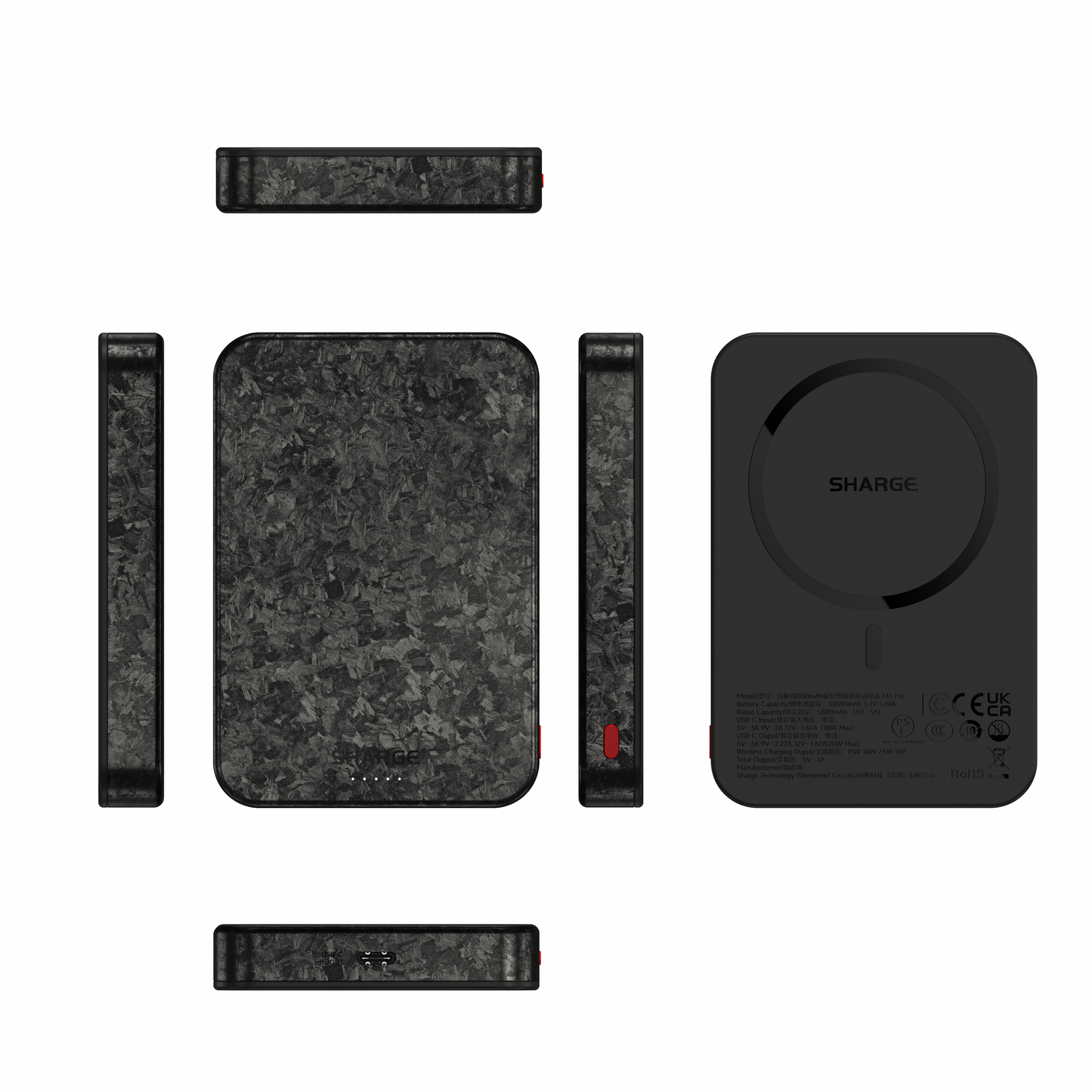 SHARGE CarbonMag 10000mAh portable charger Qi2 wireless fast charge