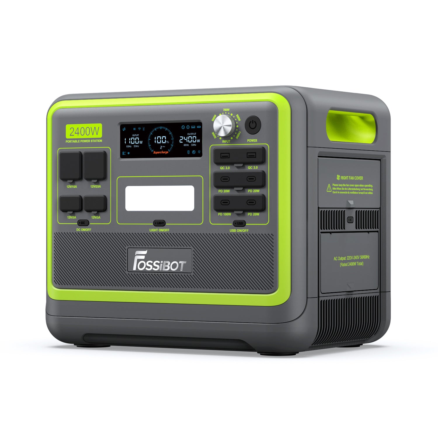 FOSSiBOT F2400 Portable Power Station 2048Wh side green