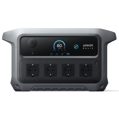 Anker SOLIX C2000 Gen 2 2048Wh Power Station front view showcasing AC outlets and digital display.