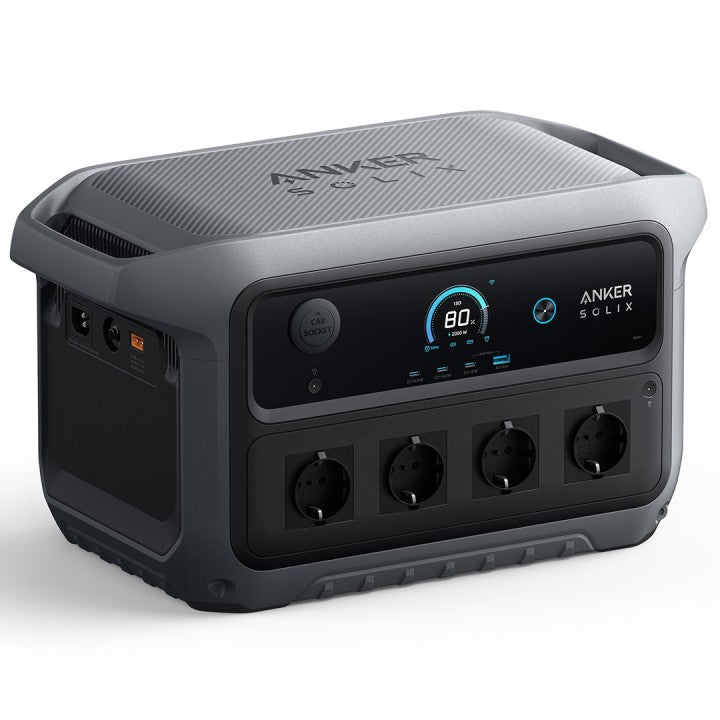 Anker SOLIX C2000 Gen 2 2048Wh Power Station with multiple outlets and LCD display.
