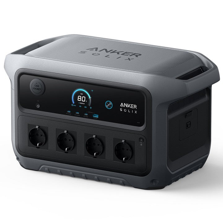 Anker SOLIX C2000 Gen 2 2048Wh Power Station with multiple AC outlets and digital display.