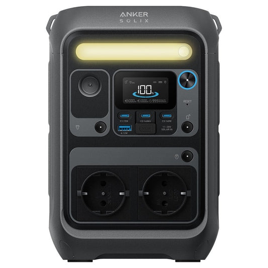 Anker SOLIX C300X 288Wh Power Bank front view with display and multiple output options