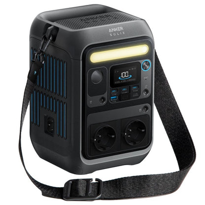 Anker SOLIX C300X 288Wh Power Bank with dual AC outlets and built-in LED light, ideal for outdoor use.