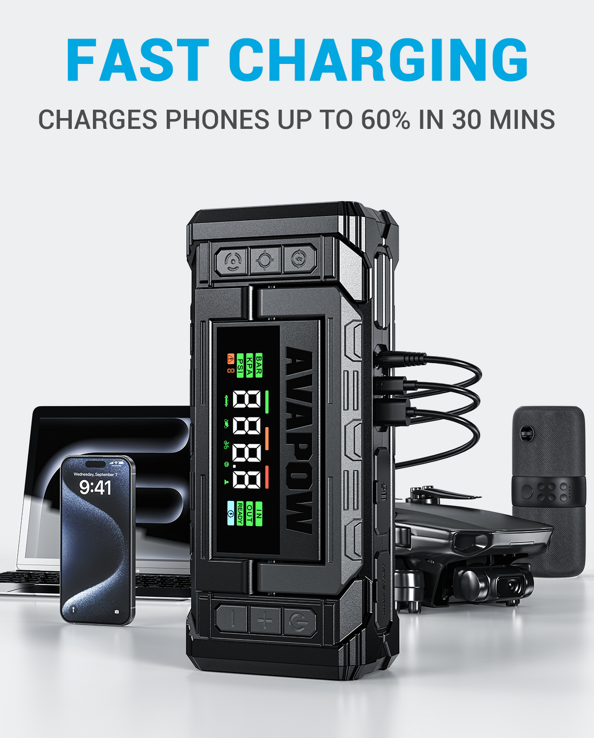 AVAPOW Jump Starter 10000A with Air Compressor - 150PSI