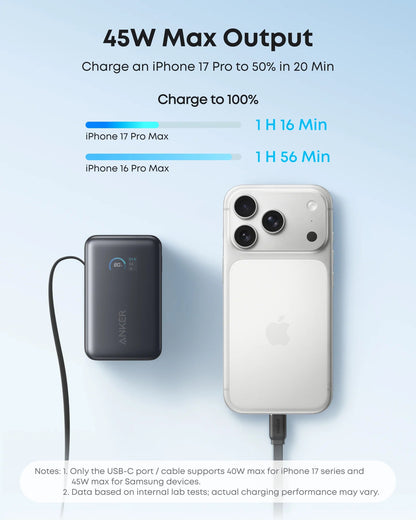 Anker Nano Power Bank (10K, 45W, Built-In Retractable USB-C Cable)