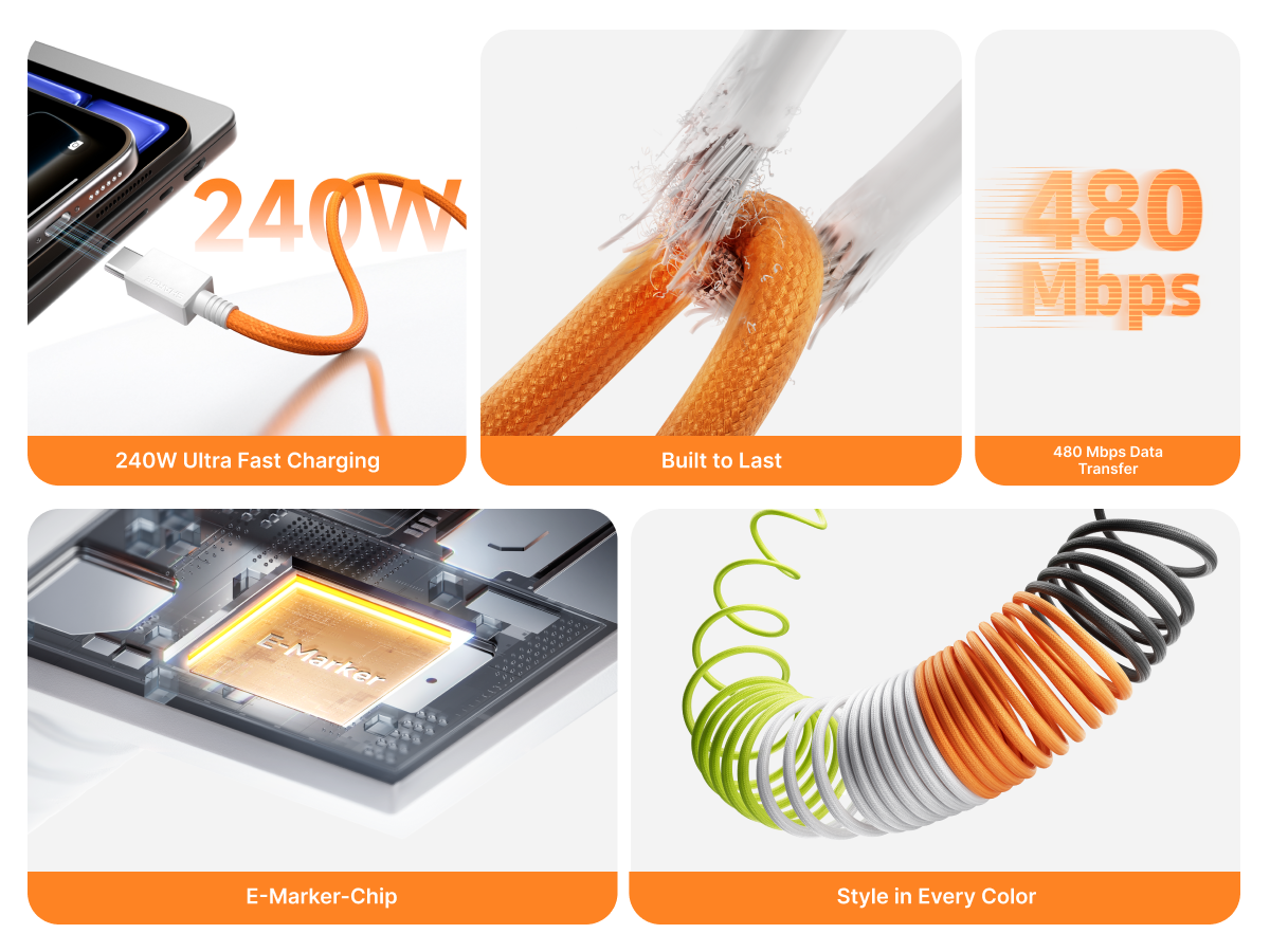 SHARGE MagLoop - 240W Fast charging cable - Braided magnetic cable - USB C-C
