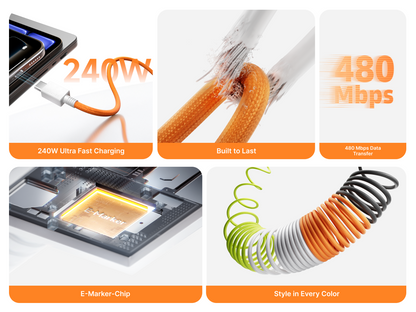 SHARGE MagLoop - 240W Fast charging cable - Braided magnetic cable - USB C-C