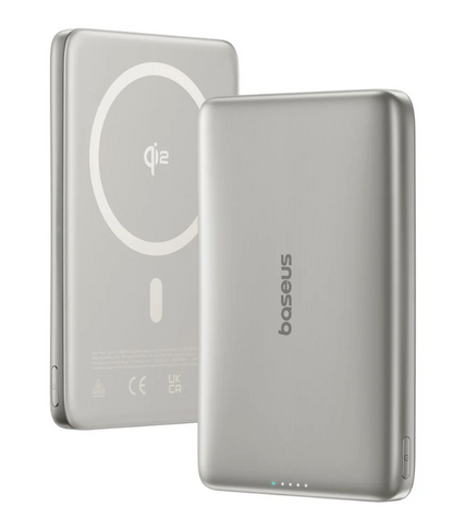 Ultra slim silver powerbank Qi2 pocket size 