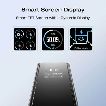 Smart TFT screen display with dynamic indicators on a light blue background