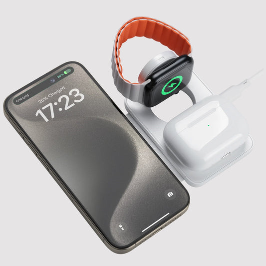 White On-Go 3 in 1 magnetic wireless charger perfect for travelling