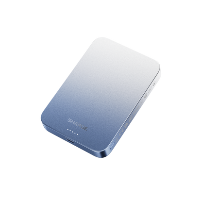 Blue power bank with 'SHARE' branding on a white background Qi2 Fast charge