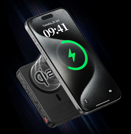 Black carbon SHARGE CarbonMag Qi2 10000mAh slim power bank fast charging