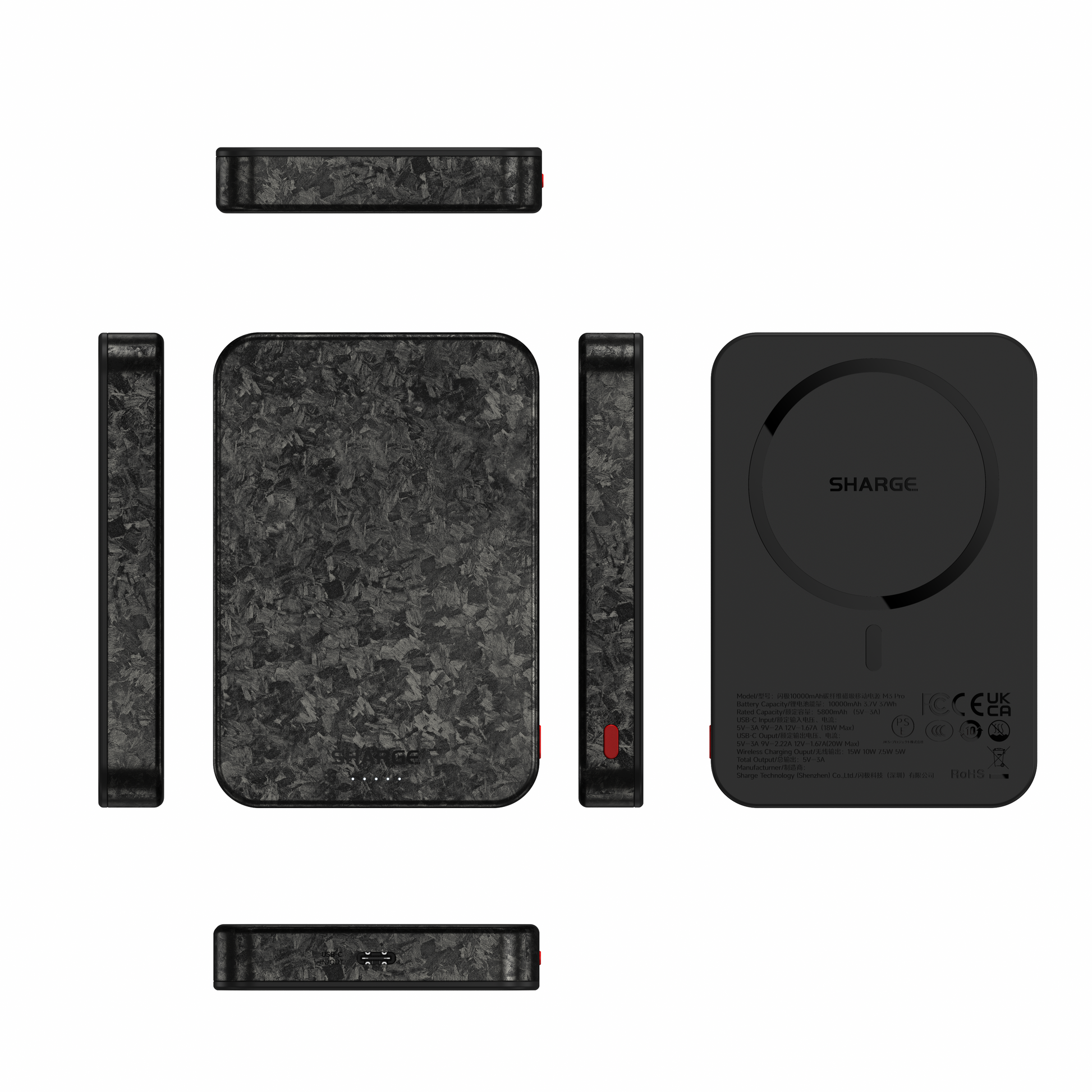 SHARGE CarbonMag 10000mAh portable charger Qi2 wireless fast charge