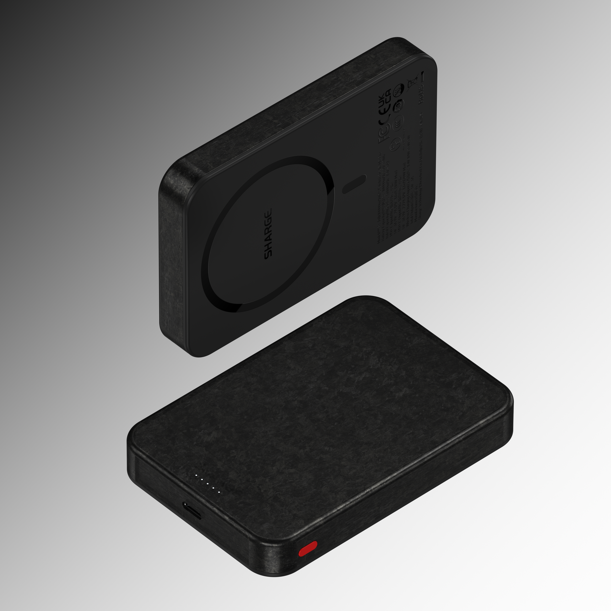 Heat dissipating SHARGE CarbonMag 10000mAh Qi2 fast charging battery pack