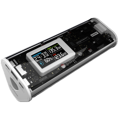 SHARGE Shargeek 170 power bank with transparent design and display, 24000mAh capacity, 170W output.