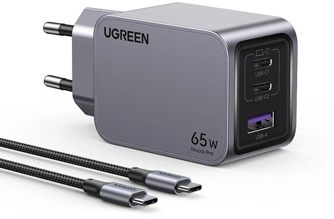 UGREEN Nexode Pro 65W 3-Port GaN Fast Charger Set EU cable compact design