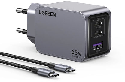 UGREEN Nexode Pro 65W 3-Port GaN Fast Charger Set EU cable compact design