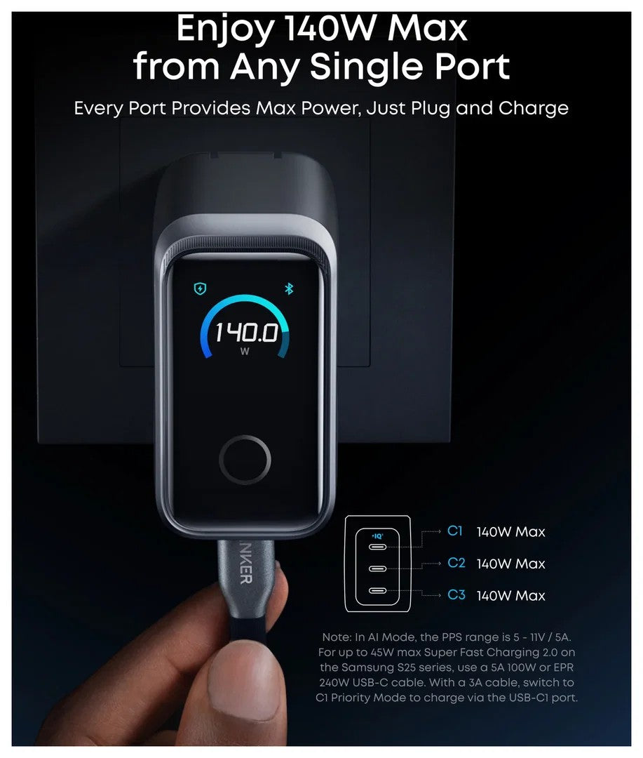 Anker Prime Charger (160W, 3 Ports, Smart Display)
