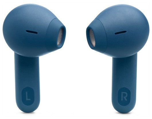 JBL Tune Flex Active Noise Cancelling true wireless earbuds in blue, showcasing open-stick design and sealing eartips.