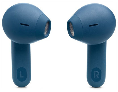 JBL Tune Flex Active Noise Cancelling true wireless earbuds in blue, showcasing open-stick design and sealing eartips.
