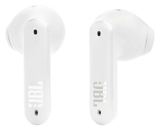 JBL Tune Flex Active Noise Cancelling true wireless earbuds in white color, featuring sleek design and JBL branding.